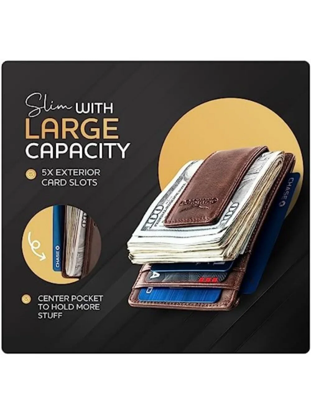 Men's RFID Blocking Leather Money Clip Wallet with Strong Magnetic Closure
